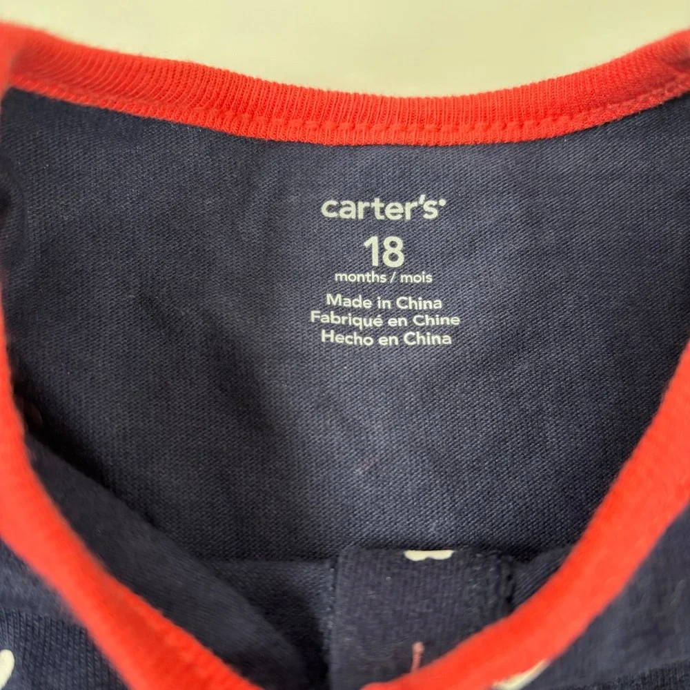 Carter's Kids 18M Navy Blue Heart Print Jumpsuit New Owl Applique Long Sleeve